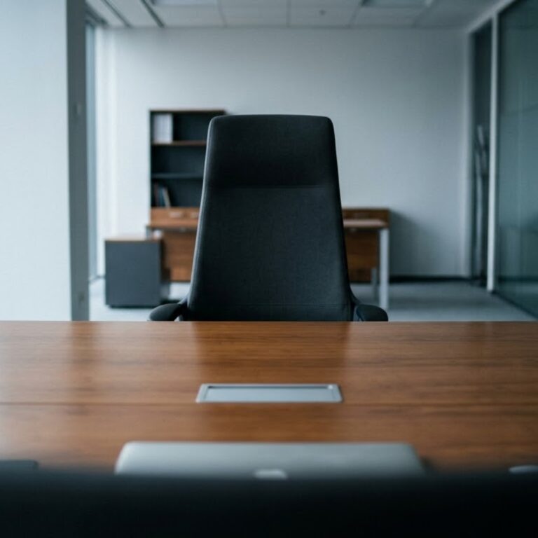 empty office chair at desk representing employee turnover and leadership